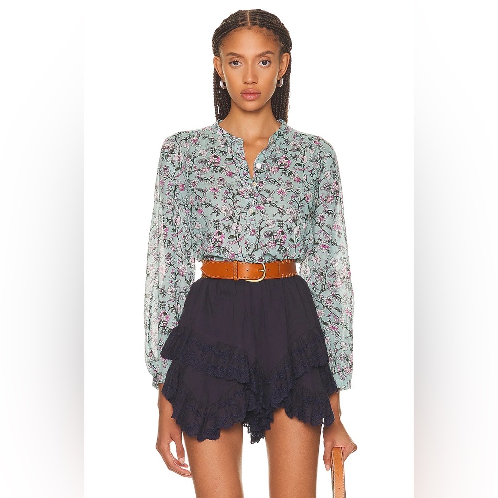 Isabel Marant Etoile ‘Mexika Top’ in Almond Green Floral  Size US 4 / FR 36 Doen